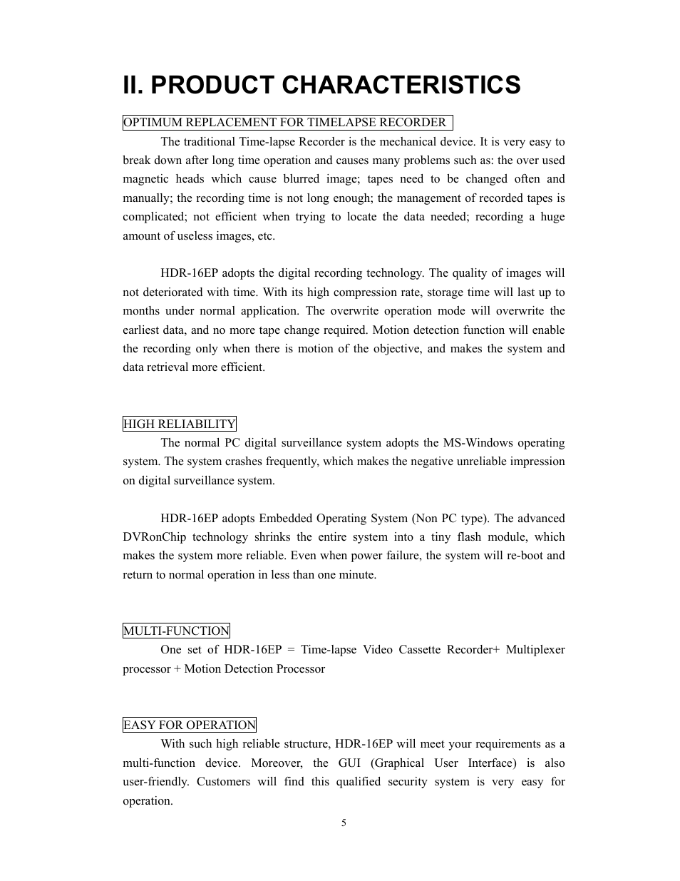 Ii. product characteristics | BenQ HDR-16EP User Manual | Page 5 / 51