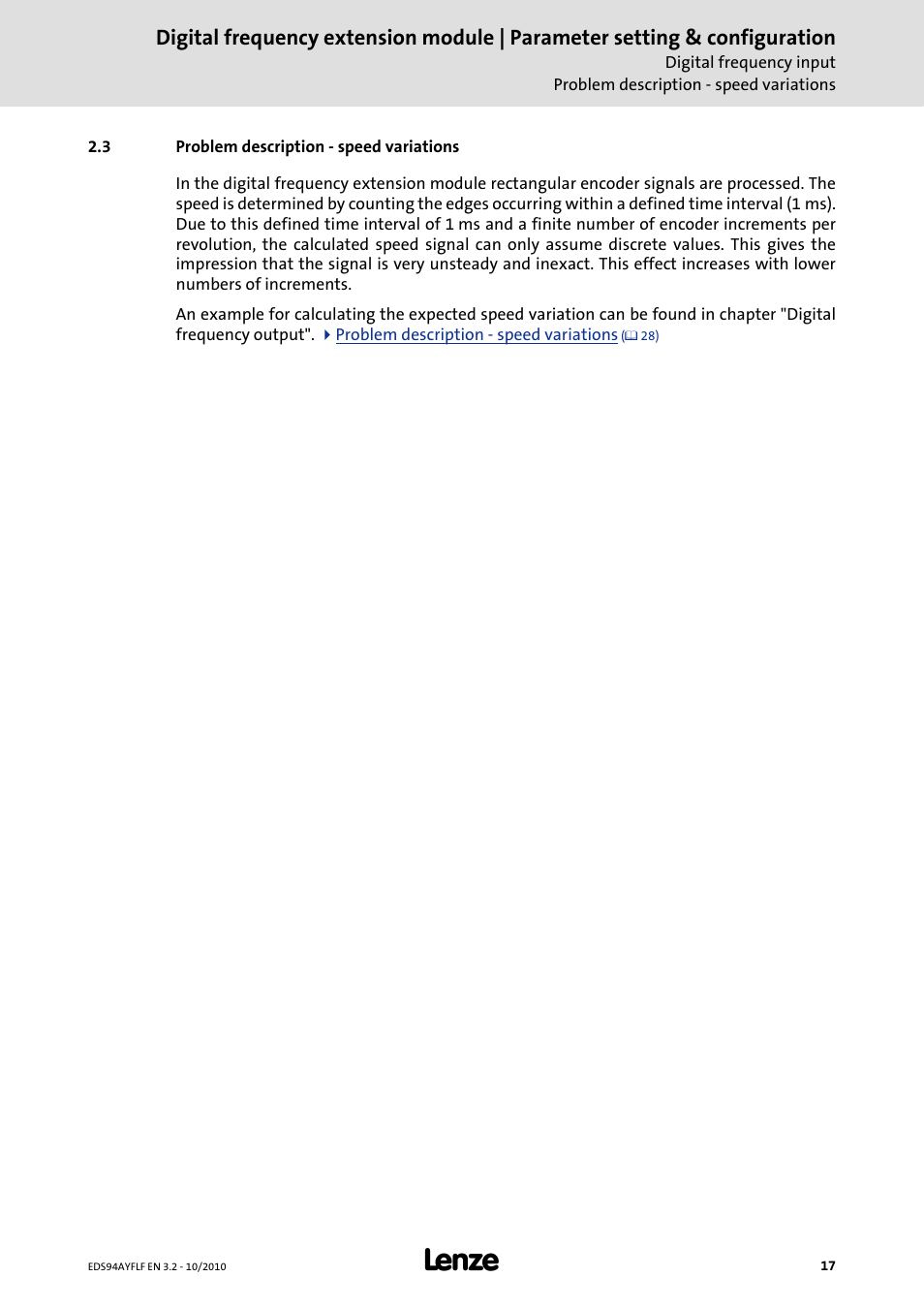 3 problem description - speed variations, Problem description - speed variations | Lenze E94AYFLF Digital frequency module User Manual | Page 17 / 54