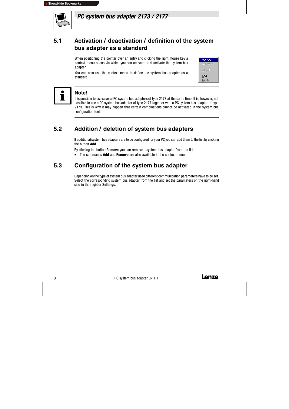 2 addition / deletion of system bus adapters, 3 configuration of the system bus adapter, Addition / deletion of system bus adapters | Configuration of the system bus adapter | Lenze EMF2177IB User Manual | Page 10 / 18