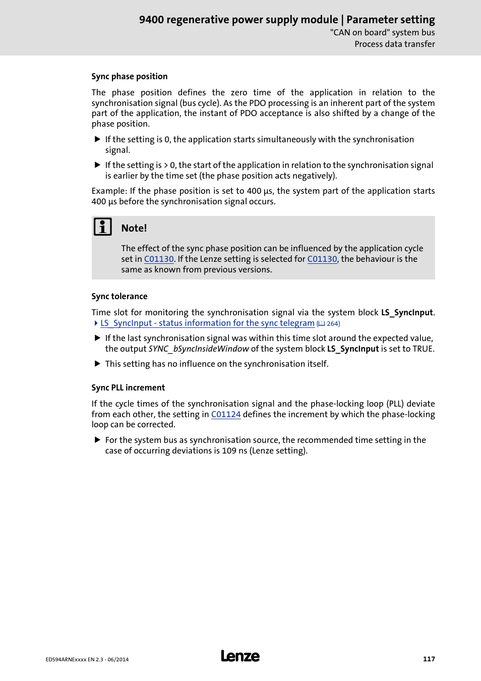 Lenze E94ARNE Regenerative power supply User Manual | Page 117 / 360