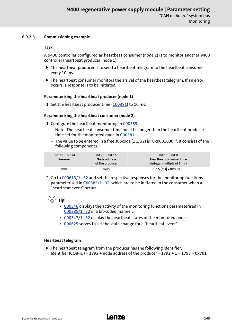 3 commissioning example, Commissioning example | Lenze E94ARNE Regenerative power supply User Manual | Page 143 / 360