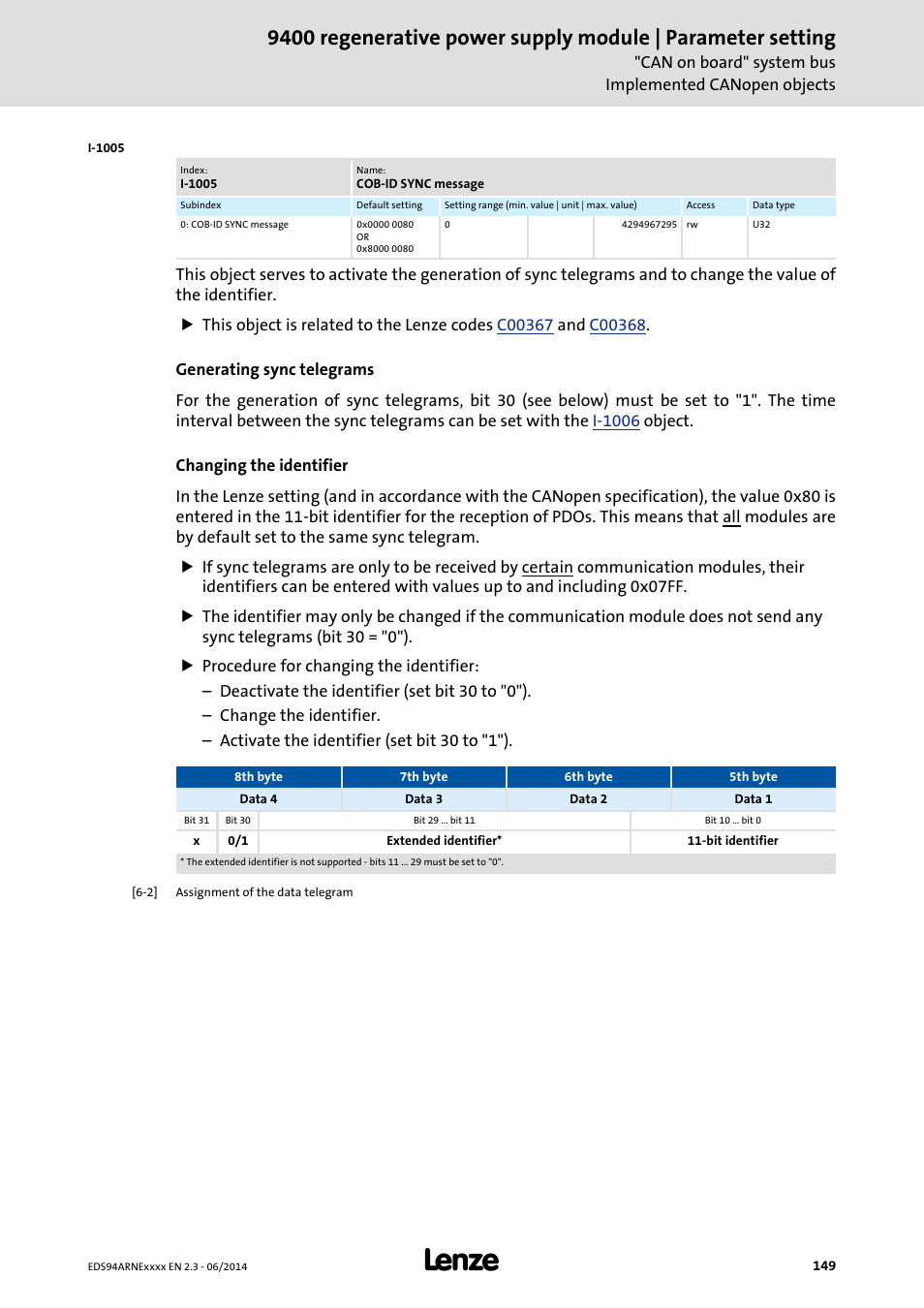 I-1005 | Lenze E94ARNE Regenerative power supply User Manual | Page 149 / 360