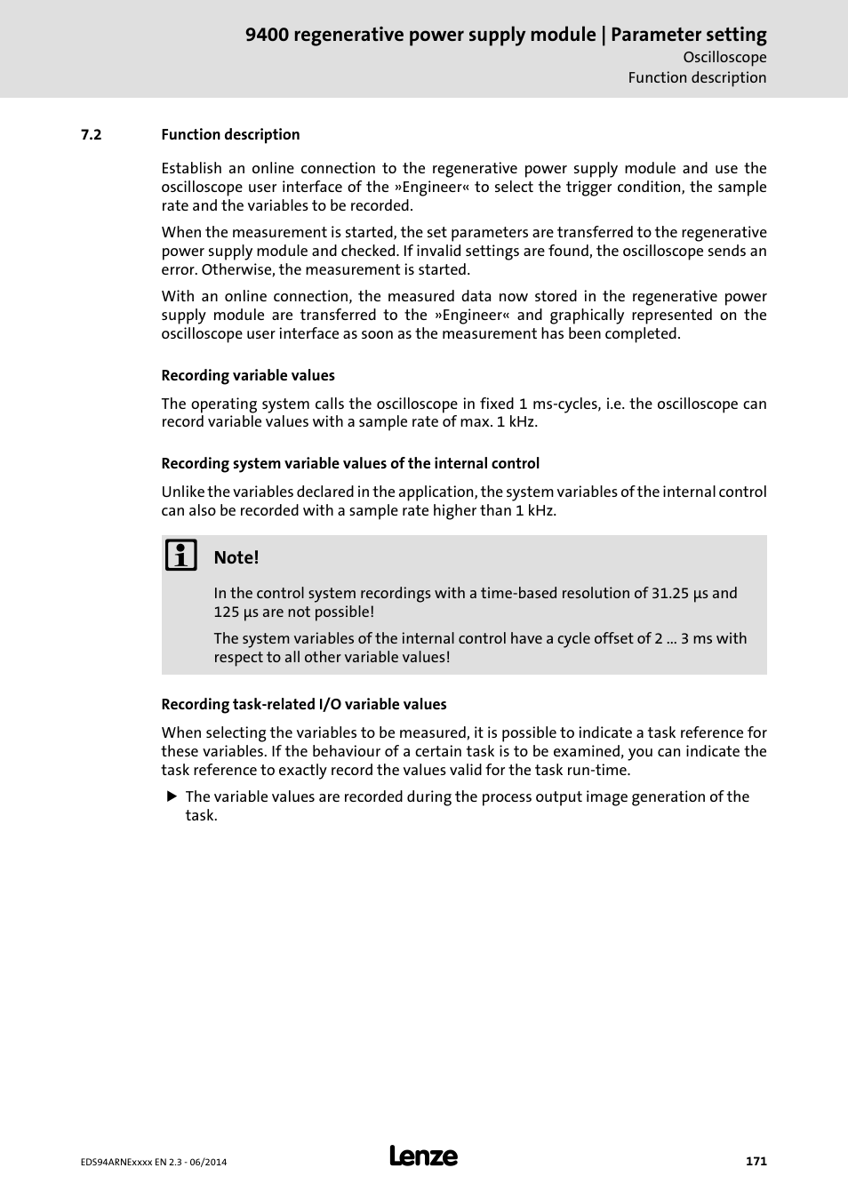 2 function description, Function description | Lenze E94ARNE Regenerative power supply User Manual | Page 171 / 360