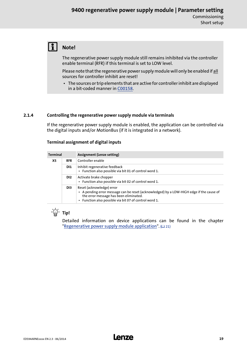 Lenze E94ARNE Regenerative power supply User Manual | Page 19 / 360