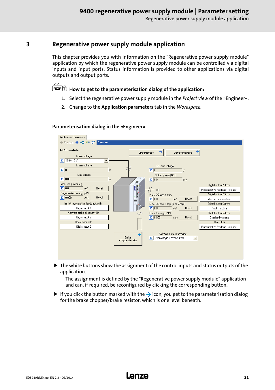 3 regenerative power supply module application, Regenerative power supply module application | Lenze E94ARNE Regenerative power supply User Manual | Page 21 / 360