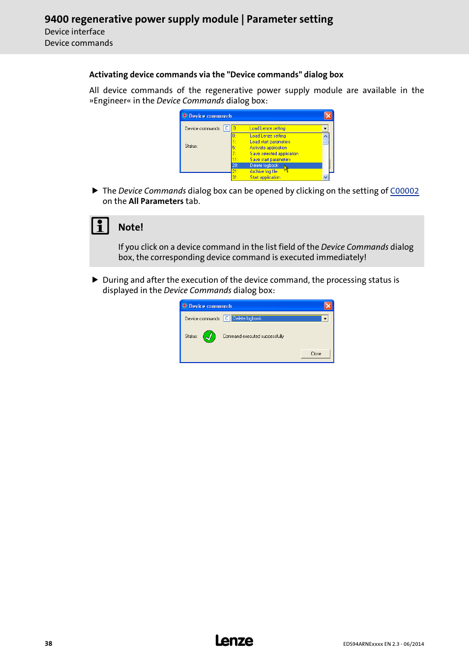 Lenze E94ARNE Regenerative power supply User Manual | Page 38 / 360