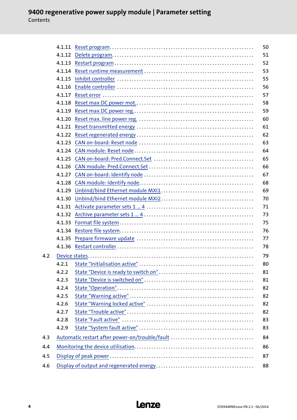 Lenze E94ARNE Regenerative power supply User Manual | Page 4 / 360