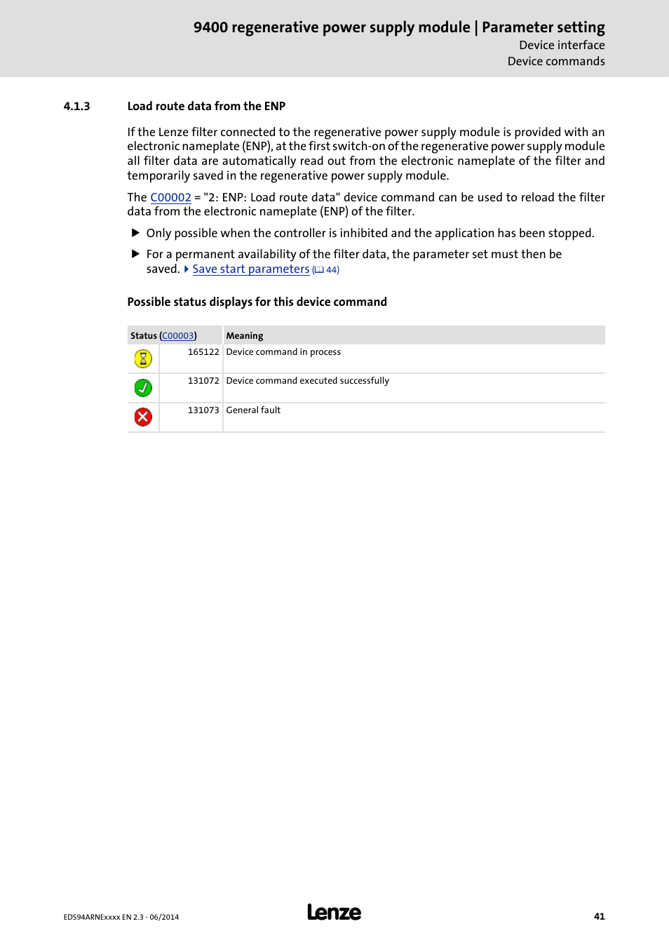 3 load route data from the enp, Load route data from the enp | Lenze E94ARNE Regenerative power supply User Manual | Page 41 / 360