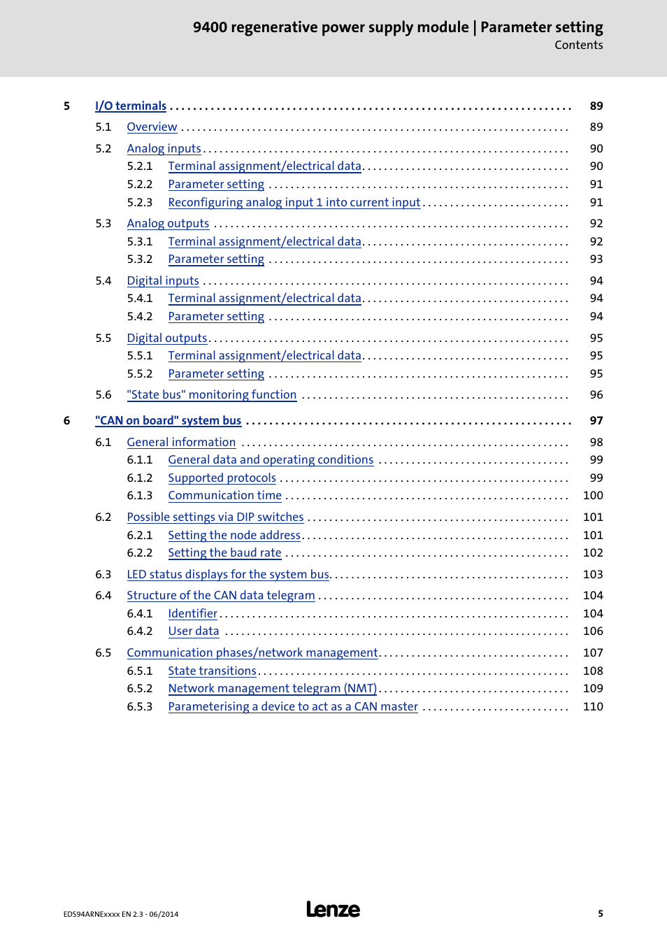 Lenze E94ARNE Regenerative power supply User Manual | Page 5 / 360