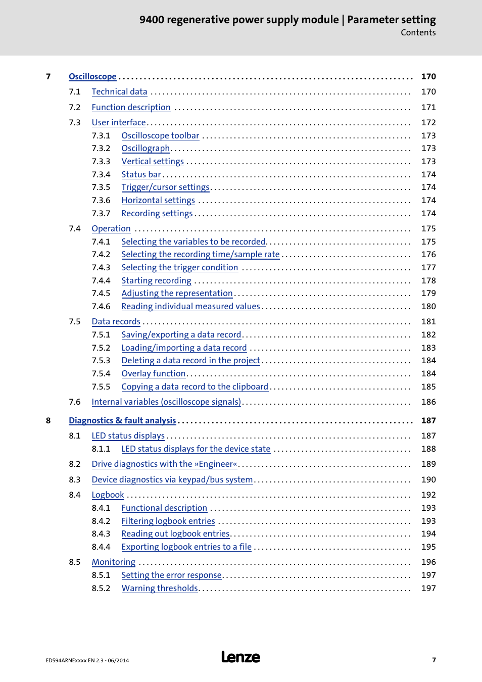 Lenze E94ARNE Regenerative power supply User Manual | Page 7 / 360