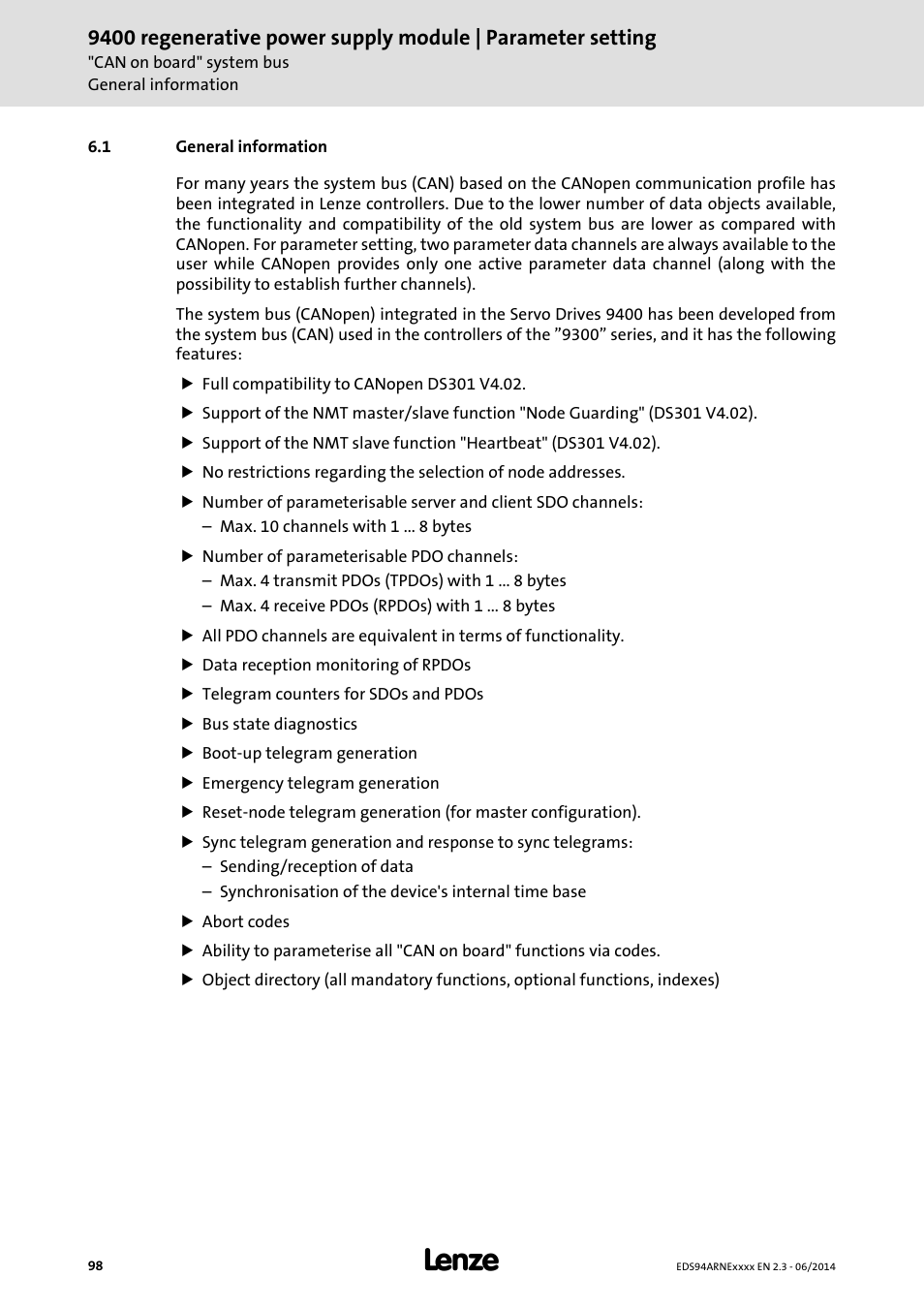 1 general information, General information | Lenze E94ARNE Regenerative power supply User Manual | Page 98 / 360