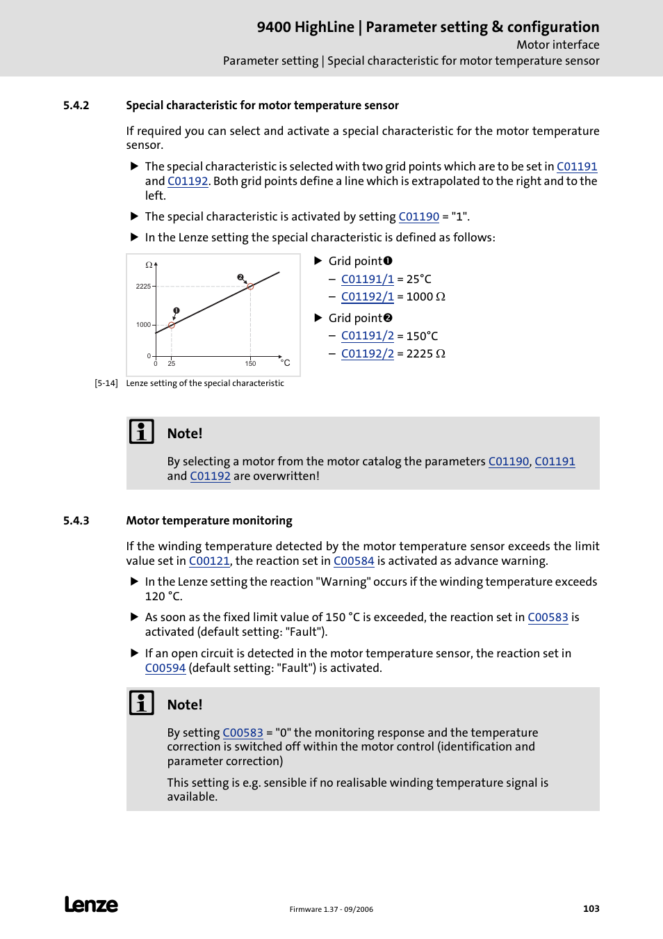 3 motor temperature monitoring, 9400 highline | parameter setting & configuration | Lenze E94AxHE Servo Drives 9400 HighLine (Firmware 01-37) User Manual | Page 103 / 679