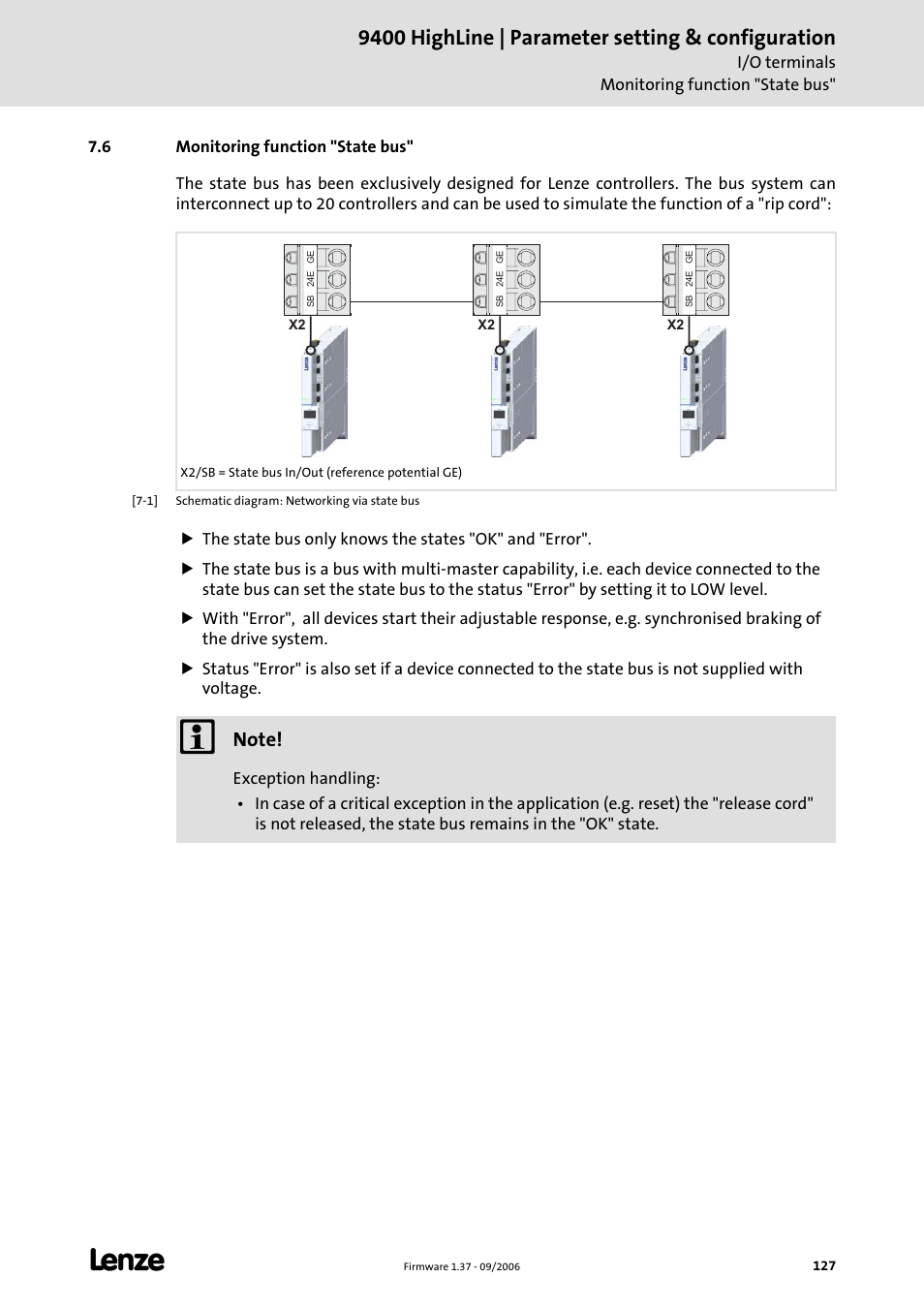 6 monitoring function "state bus, Monitoring function "state bus" (c 127), 9400 highline | parameter setting & configuration | Lenze E94AxHE Servo Drives 9400 HighLine (Firmware 01-37) User Manual | Page 127 / 679