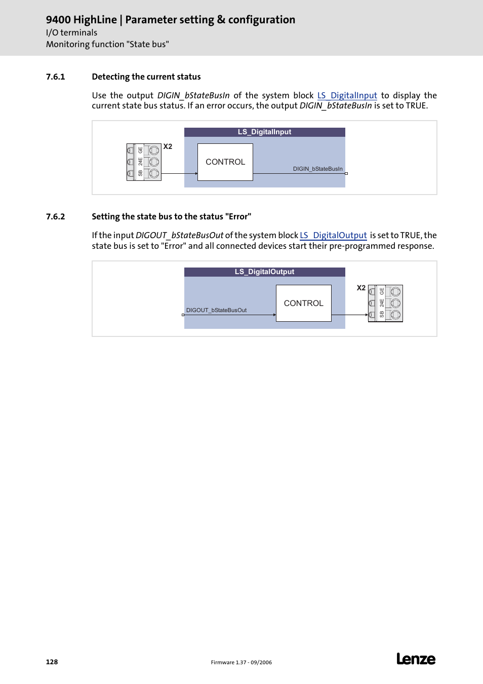 1 detecting the current status, 2 setting the state bus to the status "error, 9400 highline | parameter setting & configuration | Lenze E94AxHE Servo Drives 9400 HighLine (Firmware 01-37) User Manual | Page 128 / 679