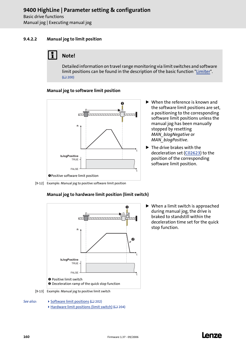 2 manual jog to limit position, Manual jog to limit position, 9400 highline | parameter setting & configuration | Lenze E94AxHE Servo Drives 9400 HighLine (Firmware 01-37) User Manual | Page 160 / 679