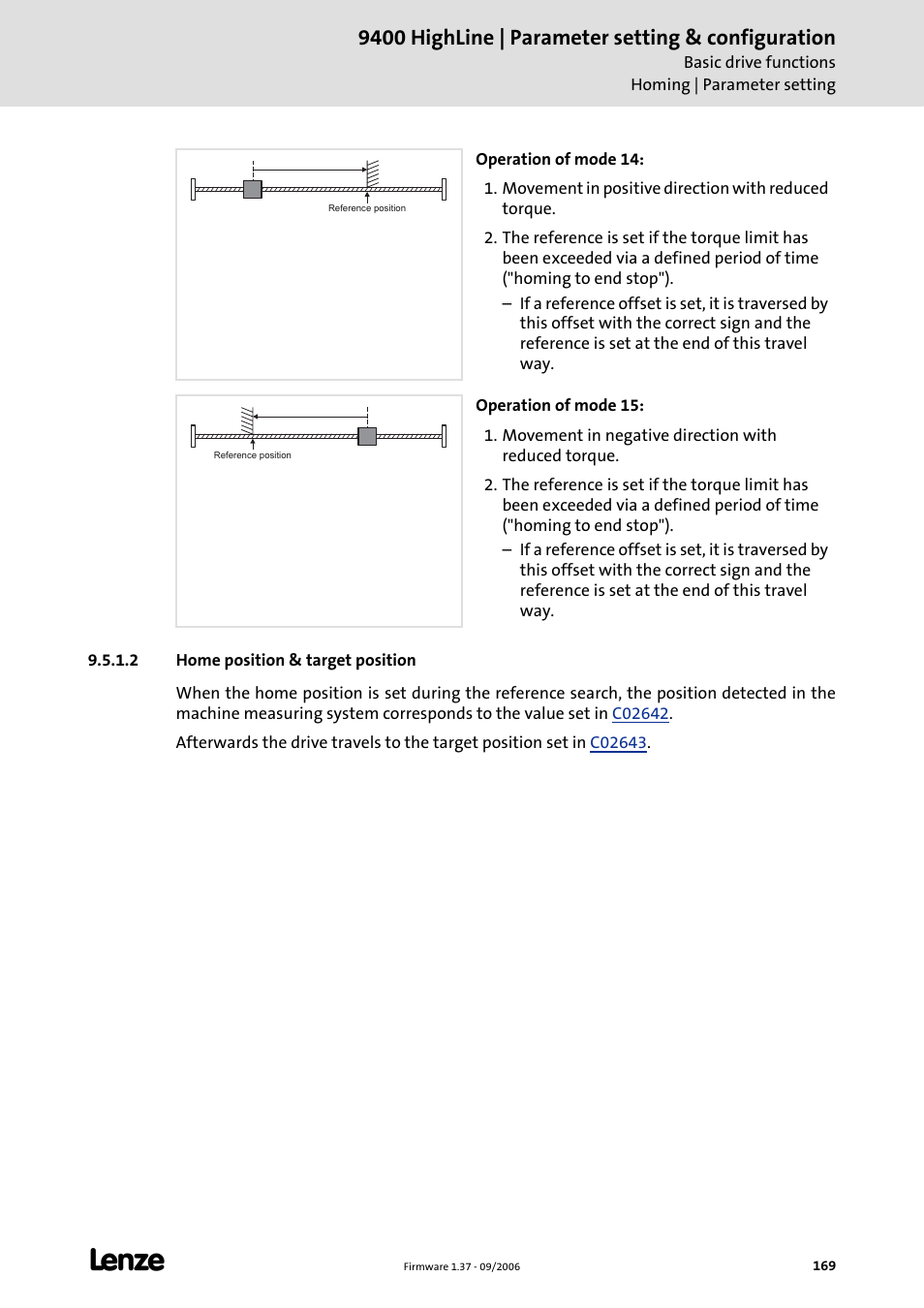 2 home position & target position, Home position & target position, 9400 highline | parameter setting & configuration | Lenze E94AxHE Servo Drives 9400 HighLine (Firmware 01-37) User Manual | Page 169 / 679