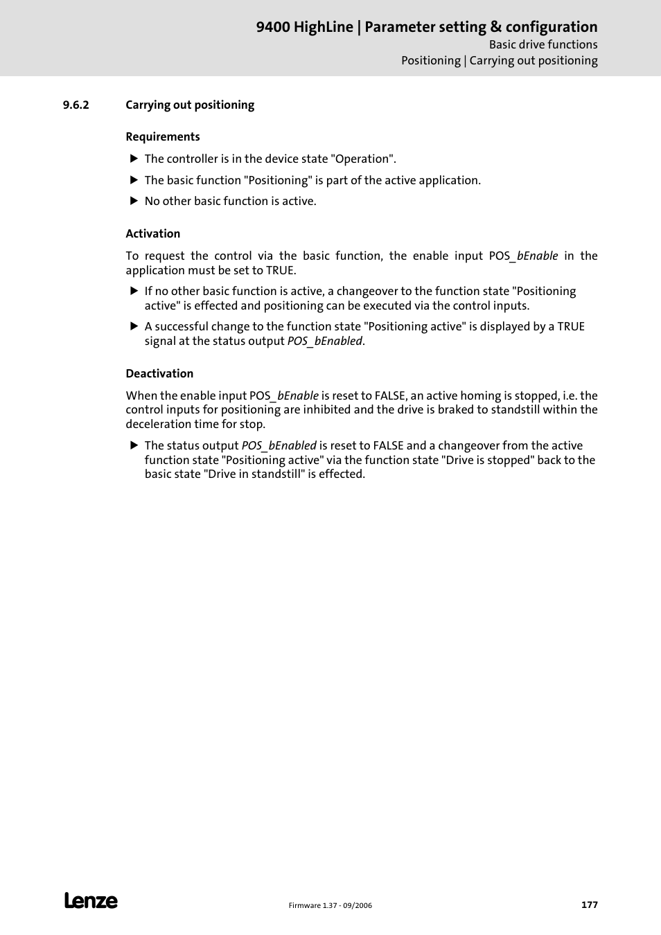 2 carrying out positioning, 9400 highline | parameter setting & configuration | Lenze E94AxHE Servo Drives 9400 HighLine (Firmware 01-37) User Manual | Page 177 / 679