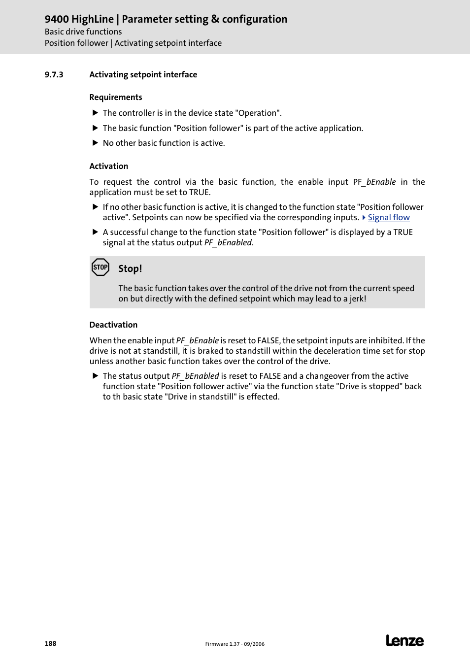 3 activating setpoint interface | Lenze E94AxHE Servo Drives 9400 HighLine (Firmware 01-37) User Manual | Page 188 / 679