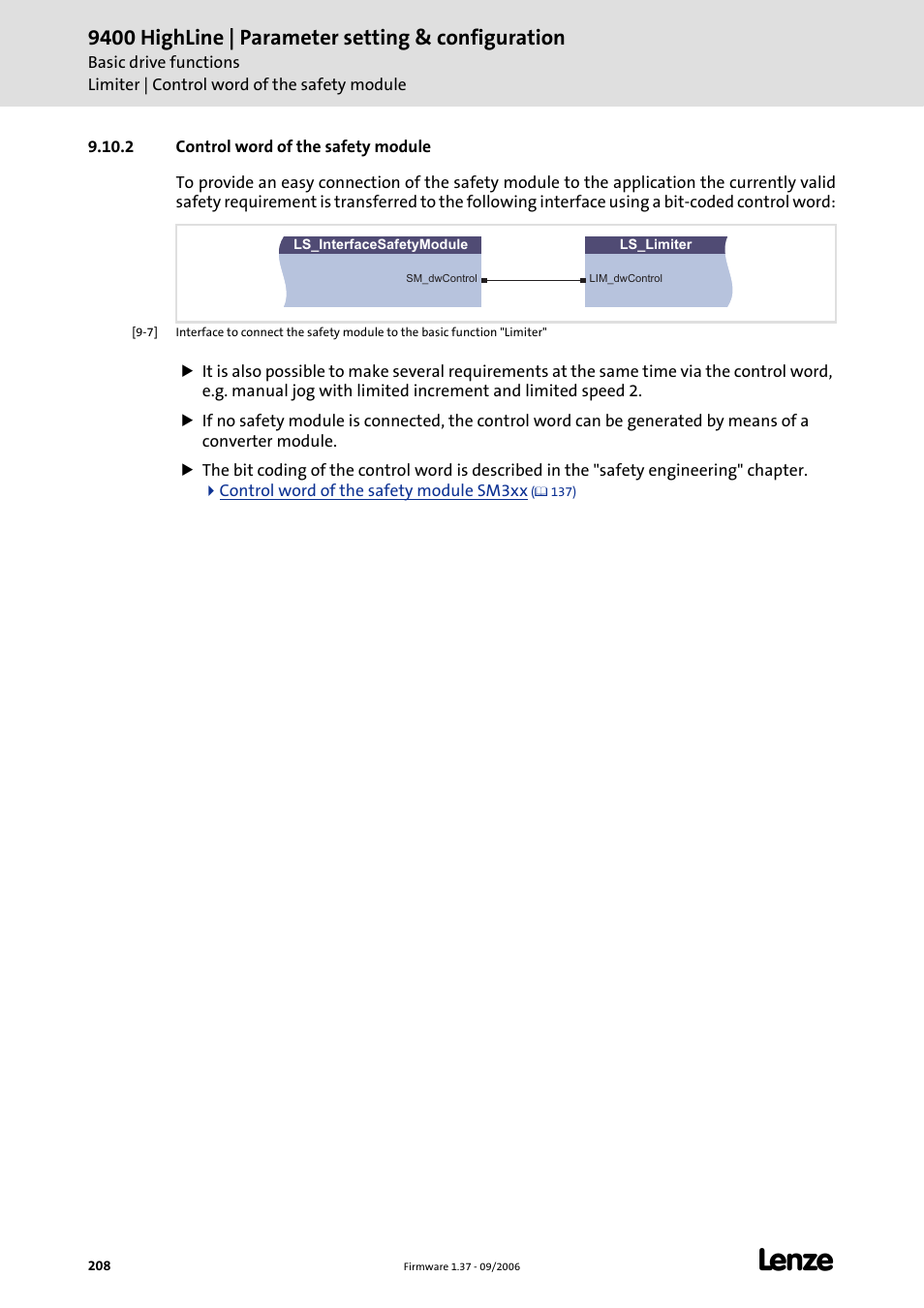 2 control word of the safety module, 9400 highline | parameter setting & configuration | Lenze E94AxHE Servo Drives 9400 HighLine (Firmware 01-37) User Manual | Page 208 / 679