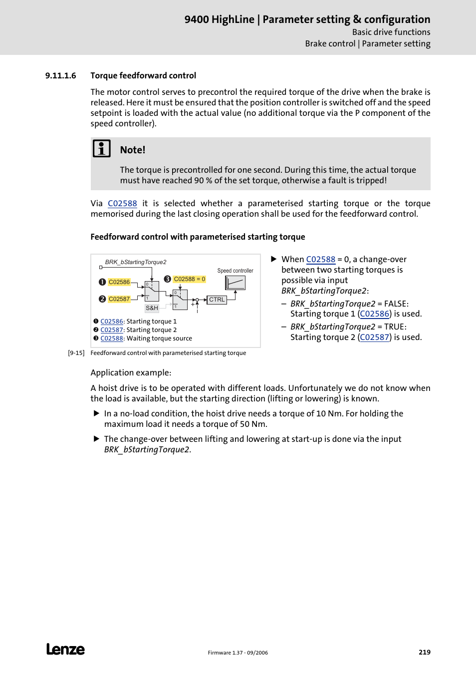 6 torque feedforward control, 9400 highline | parameter setting & configuration | Lenze E94AxHE Servo Drives 9400 HighLine (Firmware 01-37) User Manual | Page 219 / 679