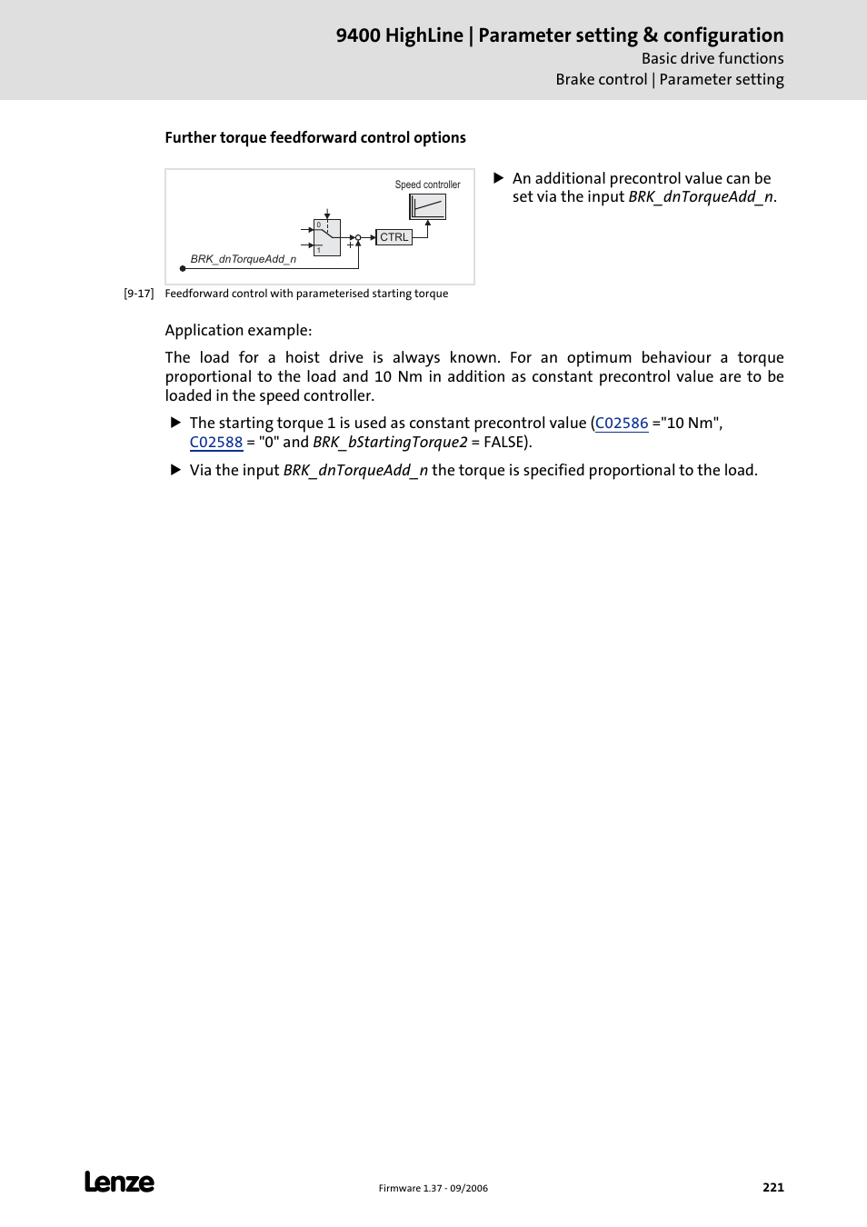 9400 highline | parameter setting & configuration | Lenze E94AxHE Servo Drives 9400 HighLine (Firmware 01-37) User Manual | Page 221 / 679