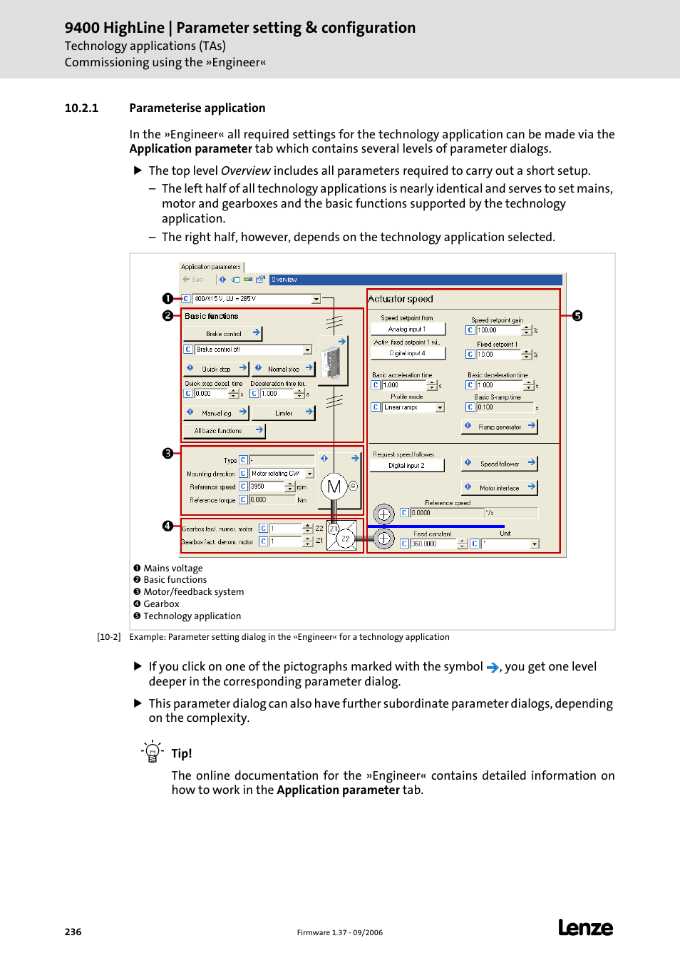 1 parameterise application, 9400 highline | parameter setting & configuration | Lenze E94AxHE Servo Drives 9400 HighLine (Firmware 01-37) User Manual | Page 236 / 679