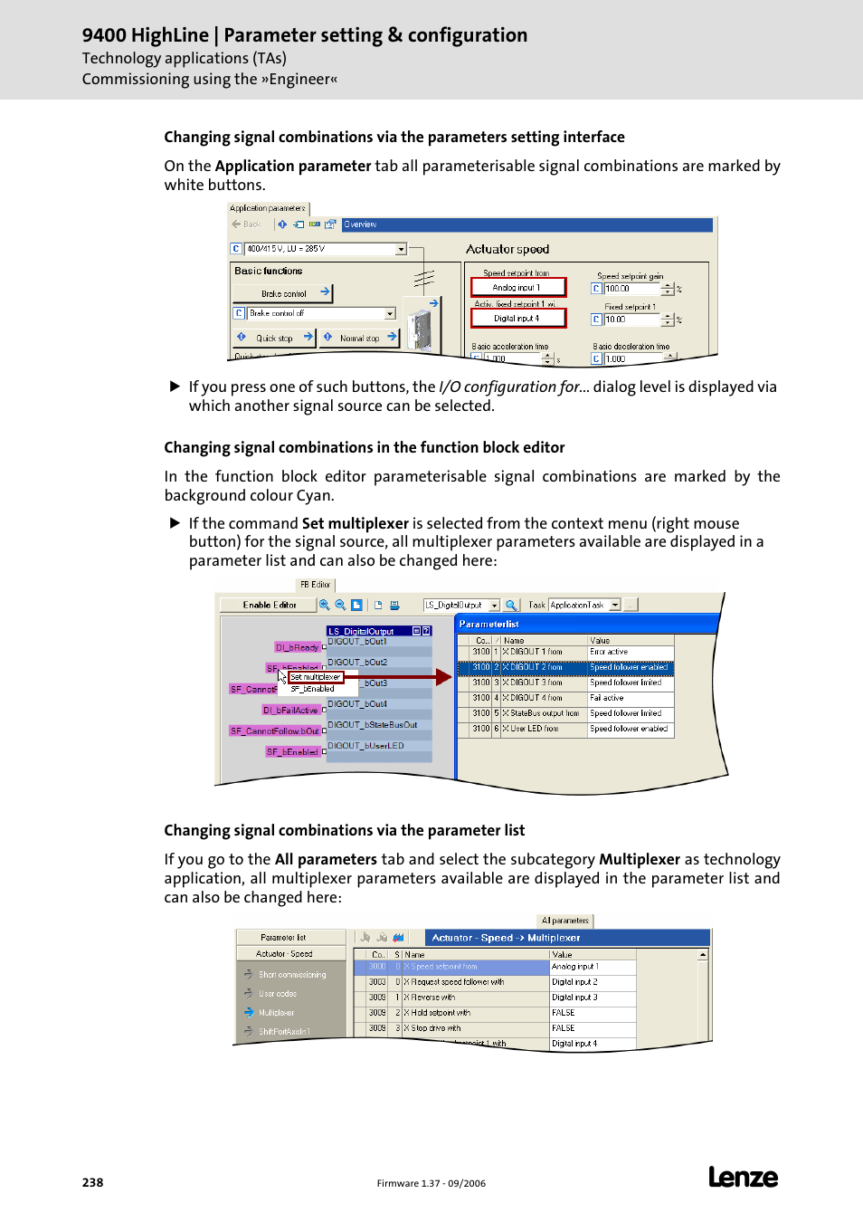 9400 highline | parameter setting & configuration | Lenze E94AxHE Servo Drives 9400 HighLine (Firmware 01-37) User Manual | Page 238 / 679