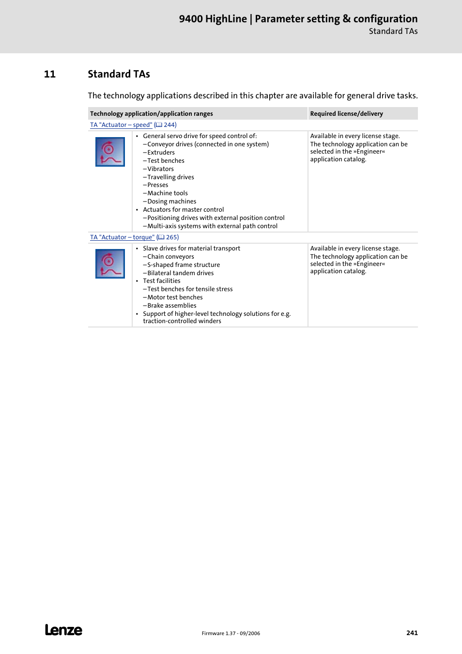 11 standard tas, Standard tas, 9400 highline | parameter setting & configuration | Lenze E94AxHE Servo Drives 9400 HighLine (Firmware 01-37) User Manual | Page 241 / 679