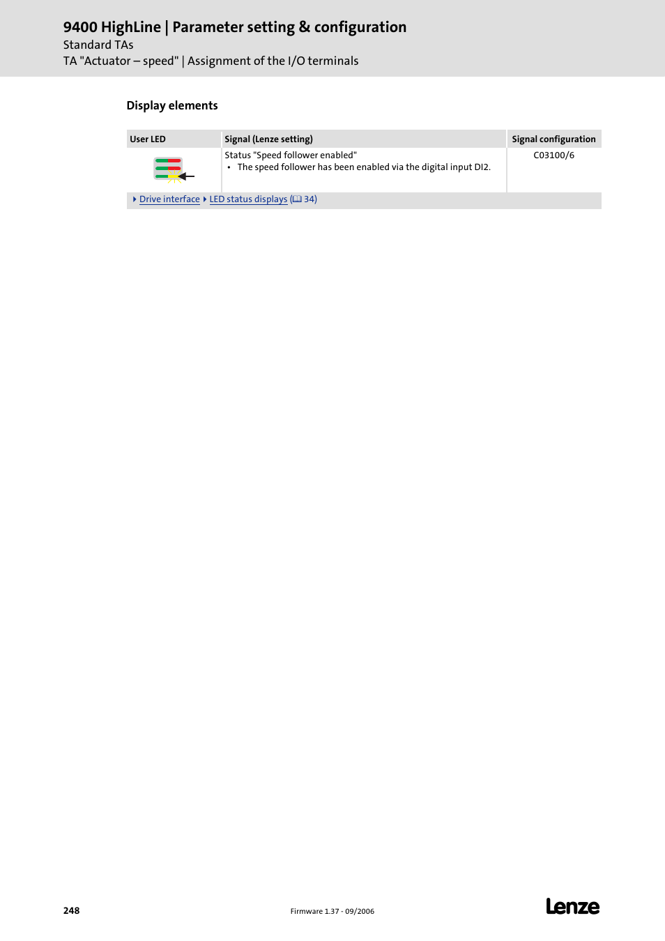 9400 highline | parameter setting & configuration | Lenze E94AxHE Servo Drives 9400 HighLine (Firmware 01-37) User Manual | Page 248 / 679