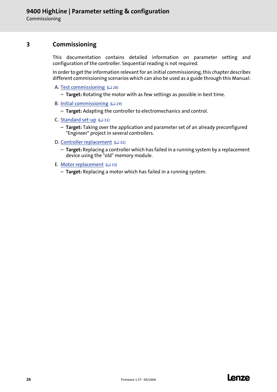 3 commissioning, Commissioning, 9400 highline | parameter setting & configuration | 3commissioning | Lenze E94AxHE Servo Drives 9400 HighLine (Firmware 01-37) User Manual | Page 26 / 679