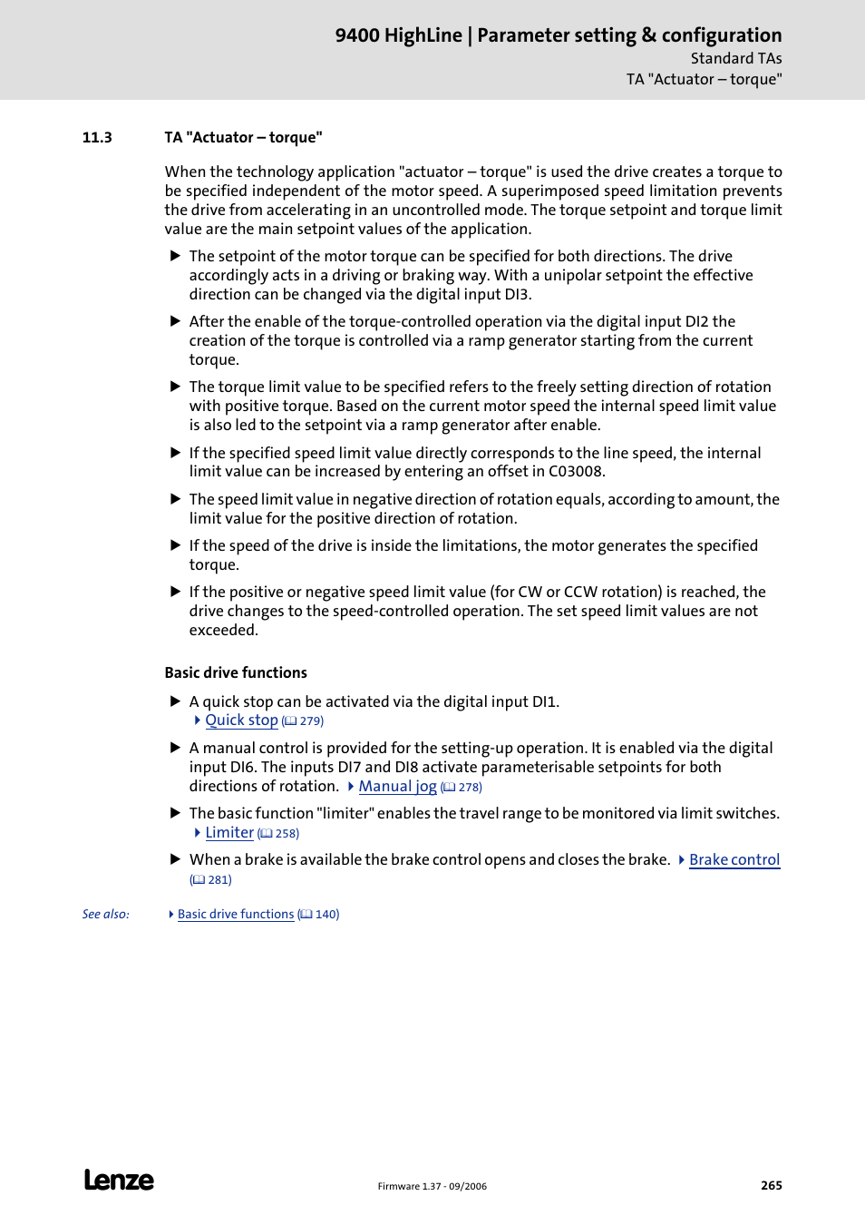 3 ta "actuator - torque, 3 ta "actuator – torque, Ta "actuator – torque | Ta "actuator – torque" (c 265), 9400 highline | parameter setting & configuration | Lenze E94AxHE Servo Drives 9400 HighLine (Firmware 01-37) User Manual | Page 265 / 679
