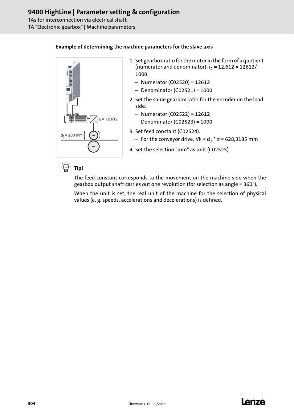 9400 highline | parameter setting & configuration | Lenze E94AxHE Servo Drives 9400 HighLine (Firmware 01-37) User Manual | Page 304 / 679