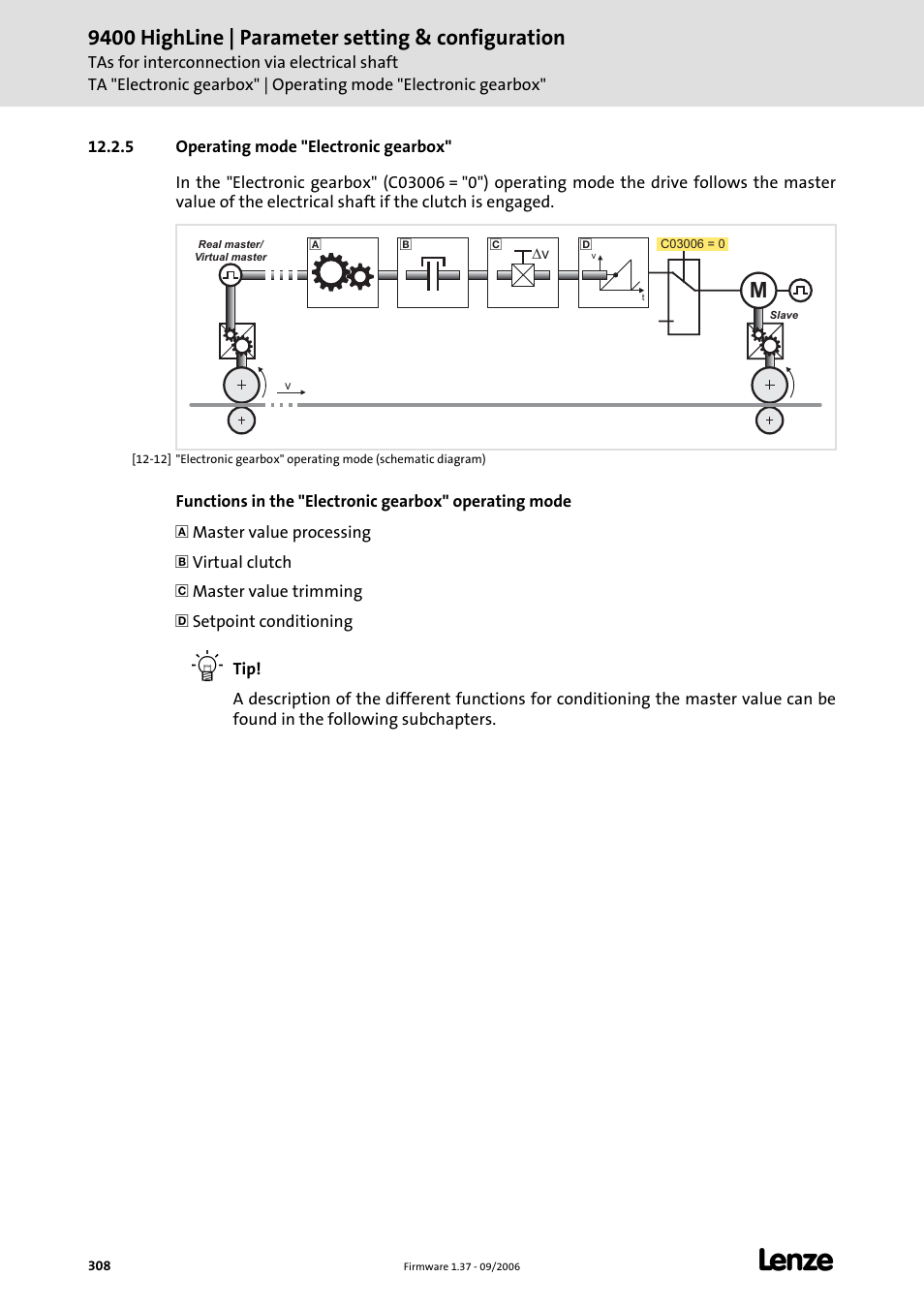 5 operating mode "electronic gearbox, 9400 highline | parameter setting & configuration | Lenze E94AxHE Servo Drives 9400 HighLine (Firmware 01-37) User Manual | Page 308 / 679