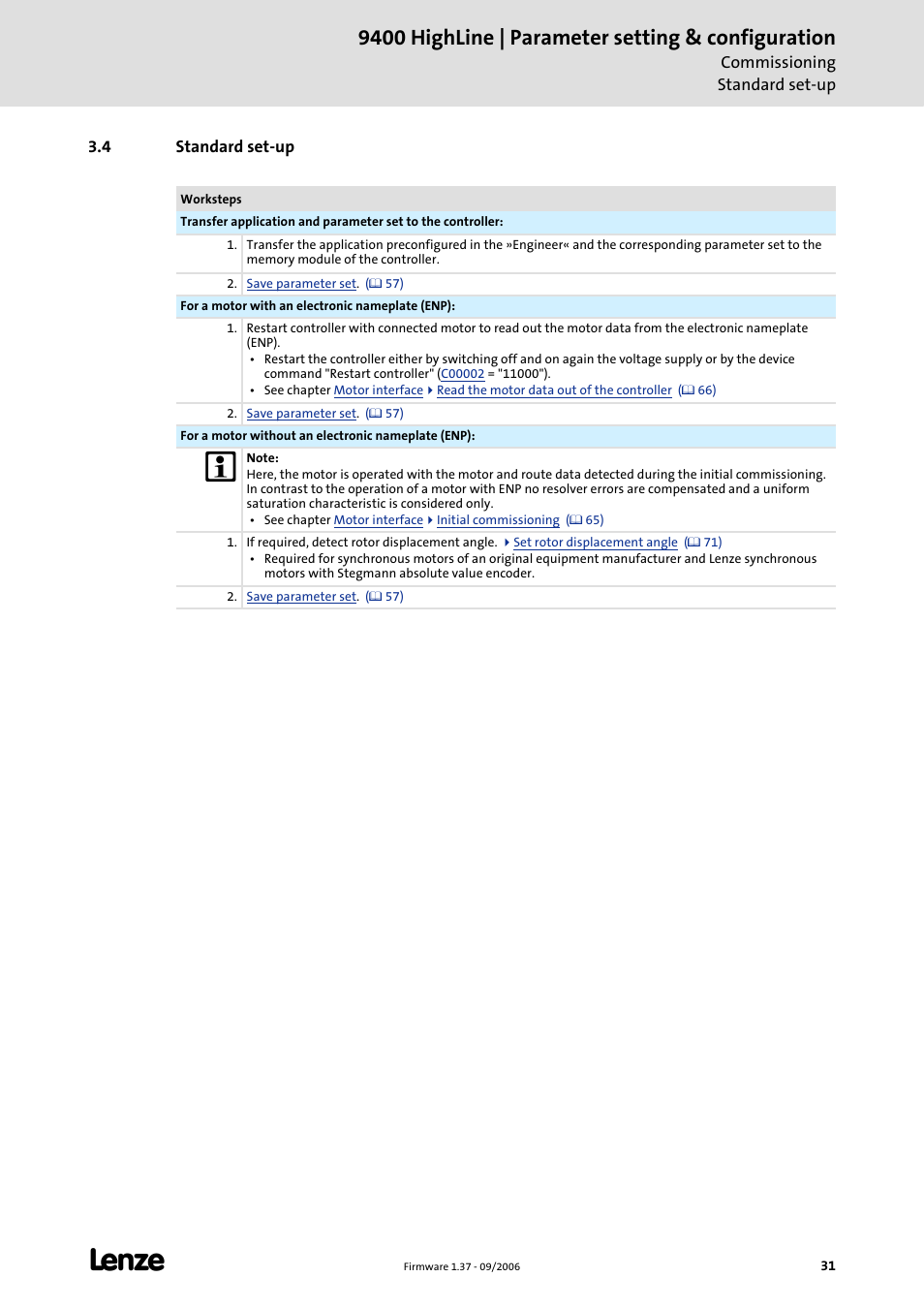 4 standard set-up, Standard set-up, C 31) | 9400 highline | parameter setting & configuration | Lenze E94AxHE Servo Drives 9400 HighLine (Firmware 01-37) User Manual | Page 31 / 679