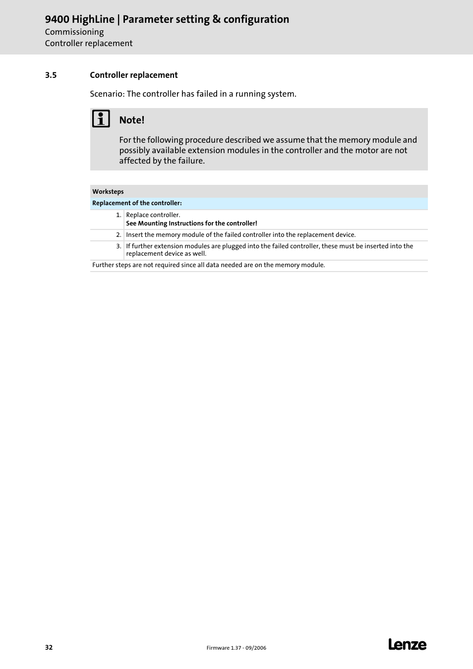 5 controller replacement, Controller replacement, C 32) | 9400 highline | parameter setting & configuration | Lenze E94AxHE Servo Drives 9400 HighLine (Firmware 01-37) User Manual | Page 32 / 679