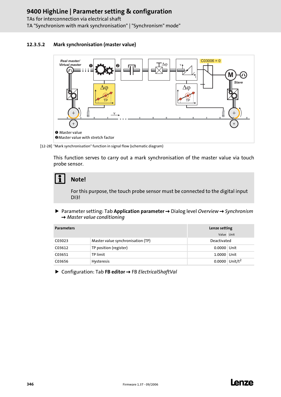 2 mark synchronisation (master value), 9400 highline | parameter setting & configuration | Lenze E94AxHE Servo Drives 9400 HighLine (Firmware 01-37) User Manual | Page 346 / 679