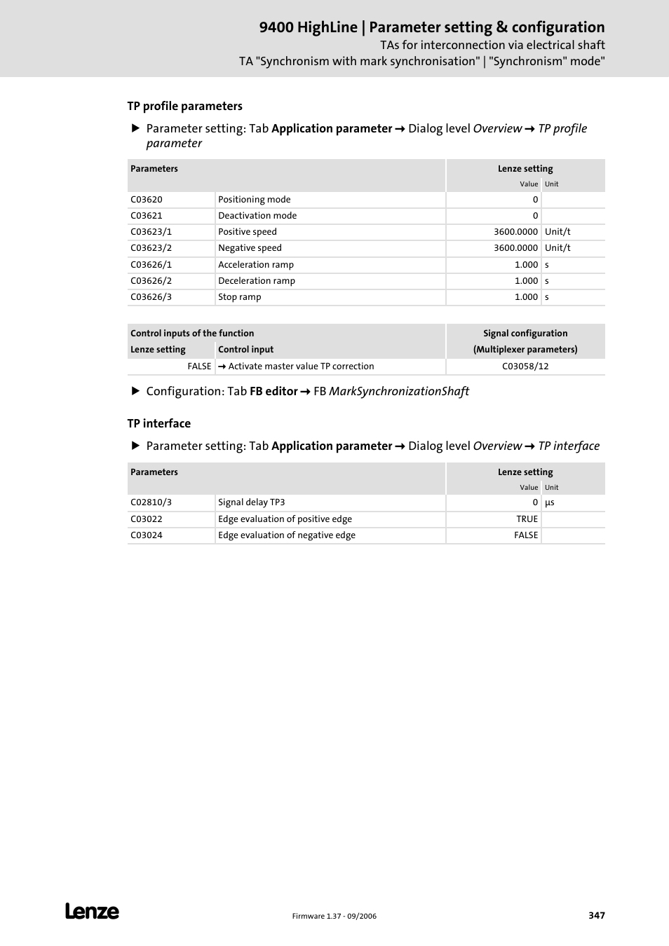 9400 highline | parameter setting & configuration | Lenze E94AxHE Servo Drives 9400 HighLine (Firmware 01-37) User Manual | Page 347 / 679