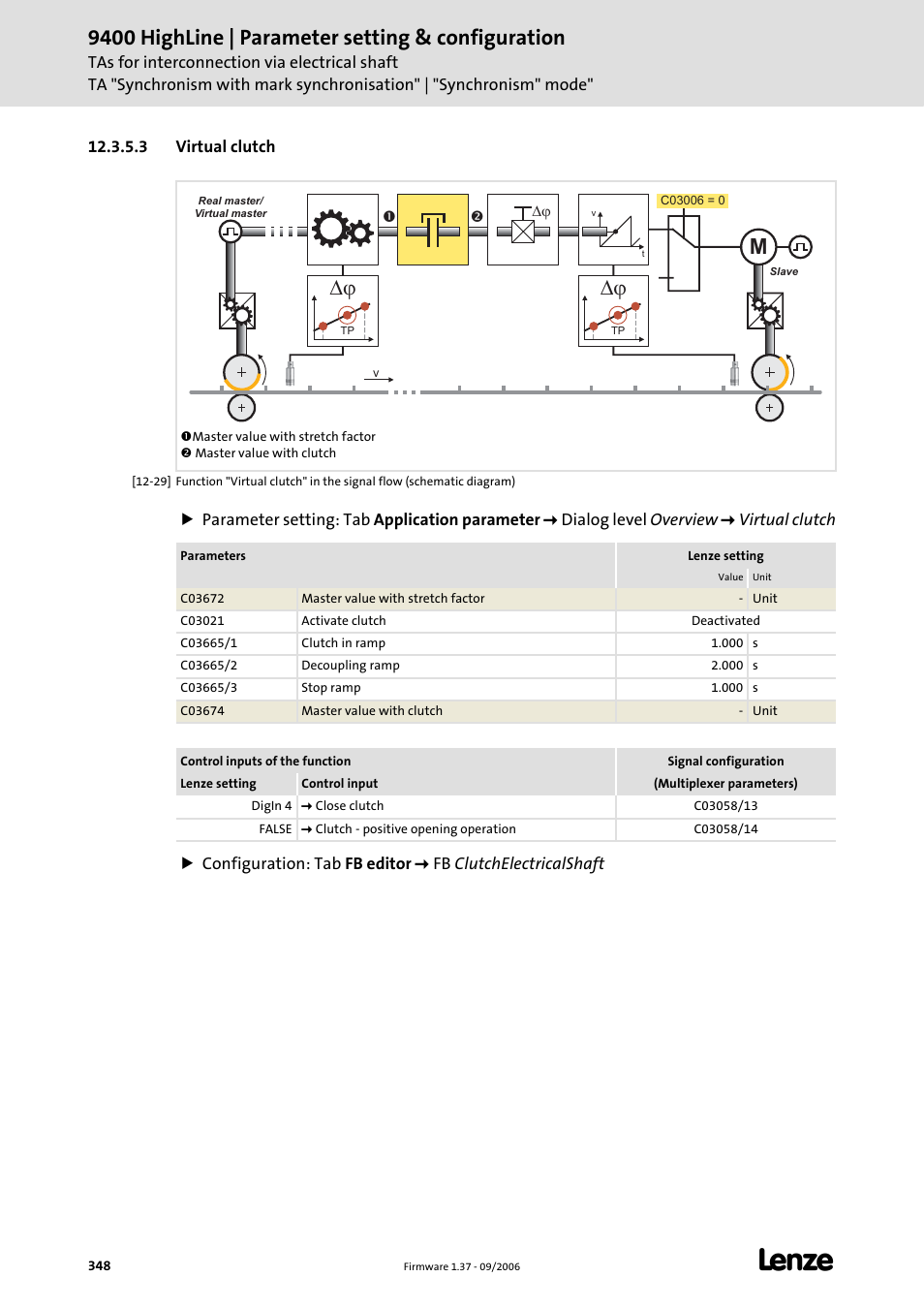 3 virtual clutch, 9400 highline | parameter setting & configuration | Lenze E94AxHE Servo Drives 9400 HighLine (Firmware 01-37) User Manual | Page 348 / 679