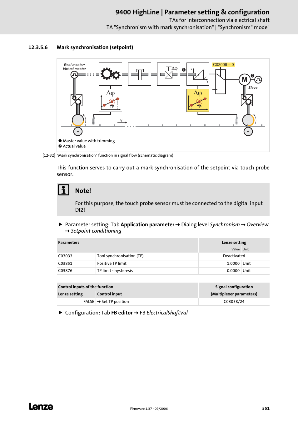 6 mark synchronisation (setpoint), 9400 highline | parameter setting & configuration | Lenze E94AxHE Servo Drives 9400 HighLine (Firmware 01-37) User Manual | Page 351 / 679