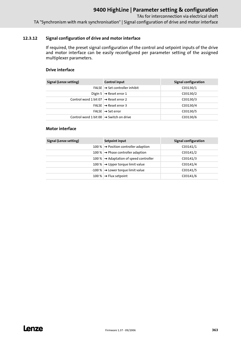 9400 highline | parameter setting & configuration | Lenze E94AxHE Servo Drives 9400 HighLine (Firmware 01-37) User Manual | Page 363 / 679