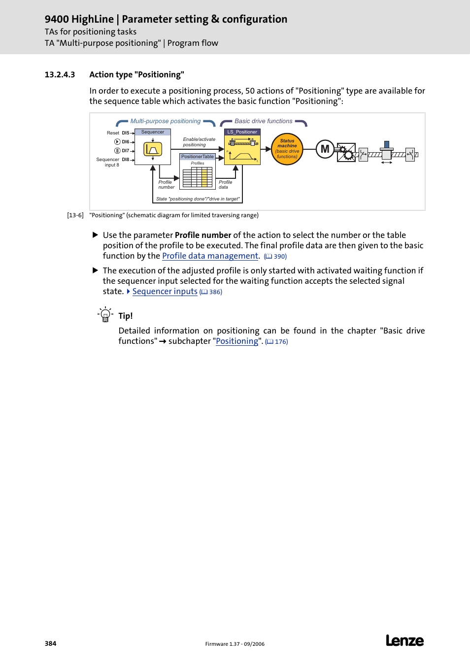 3 action type "positioning, 9400 highline | parameter setting & configuration | Lenze E94AxHE Servo Drives 9400 HighLine (Firmware 01-37) User Manual | Page 384 / 679