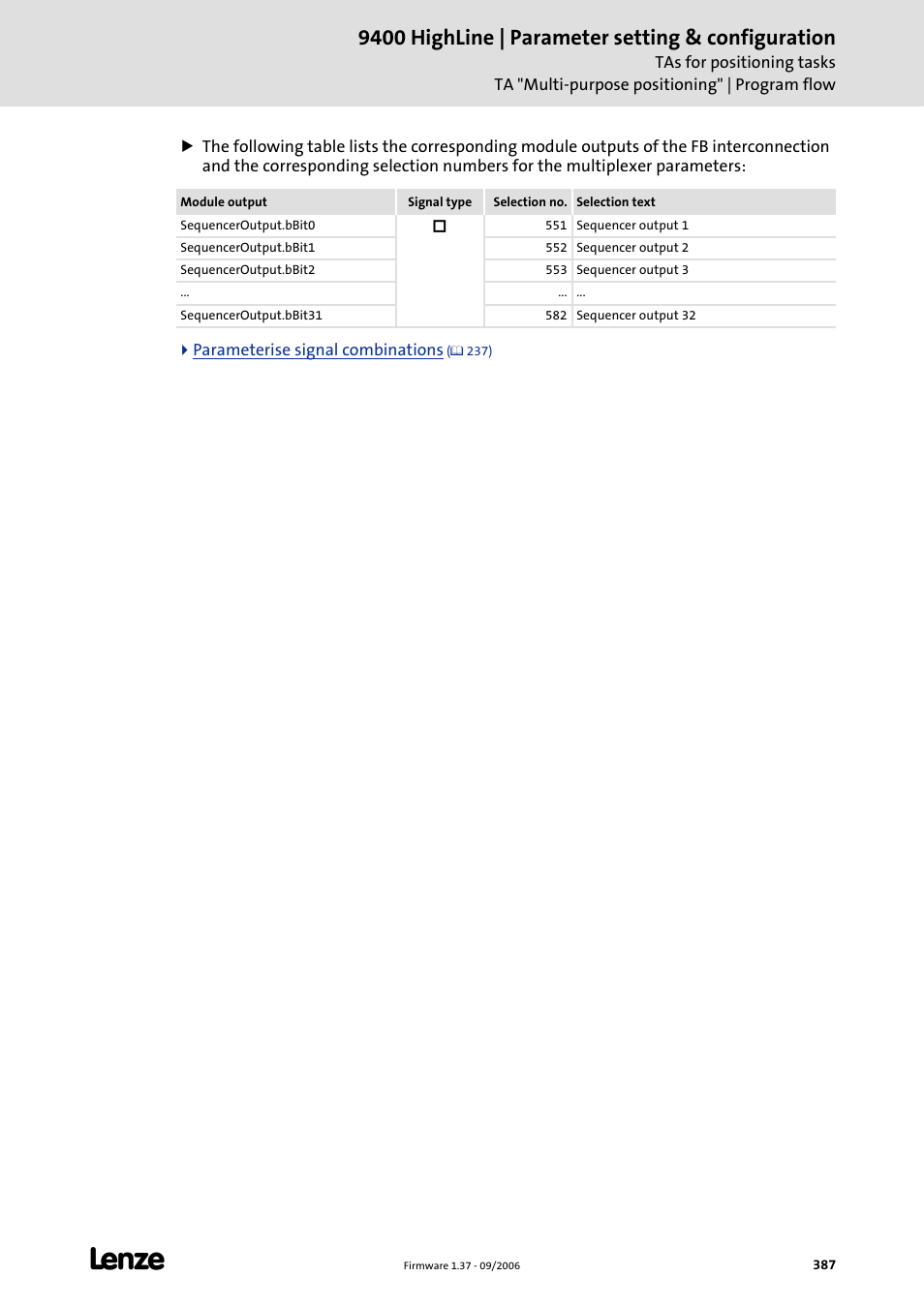 9400 highline | parameter setting & configuration | Lenze E94AxHE Servo Drives 9400 HighLine (Firmware 01-37) User Manual | Page 387 / 679