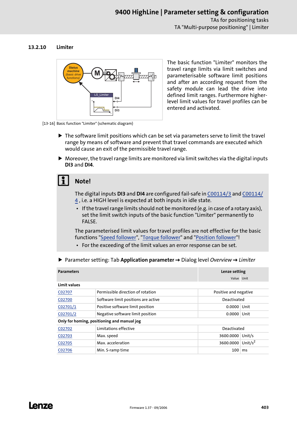 10 limiter, Limiter, C 403) | 9400 highline | parameter setting & configuration | Lenze E94AxHE Servo Drives 9400 HighLine (Firmware 01-37) User Manual | Page 403 / 679