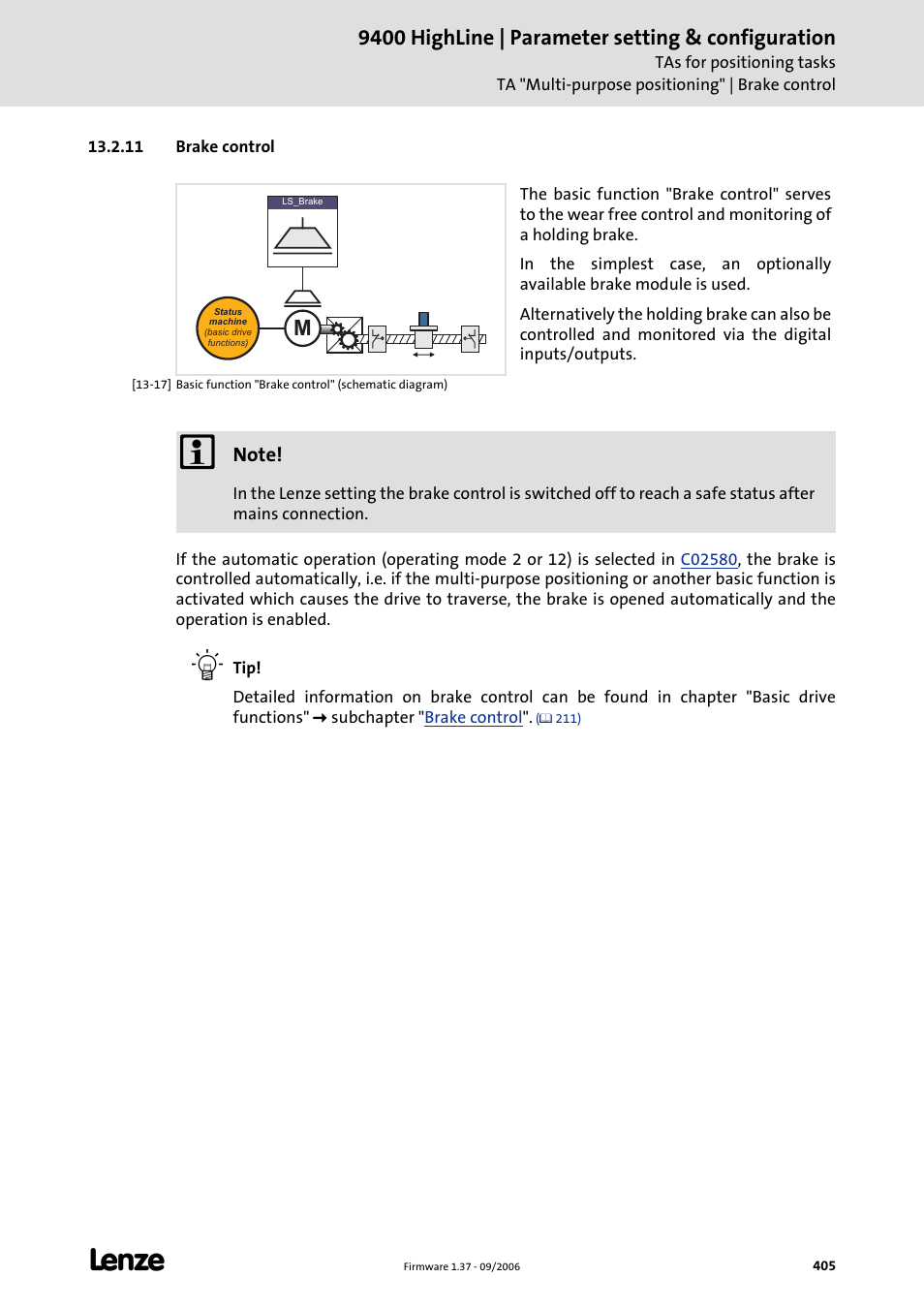 11 brake control, 9400 highline | parameter setting & configuration | Lenze E94AxHE Servo Drives 9400 HighLine (Firmware 01-37) User Manual | Page 405 / 679