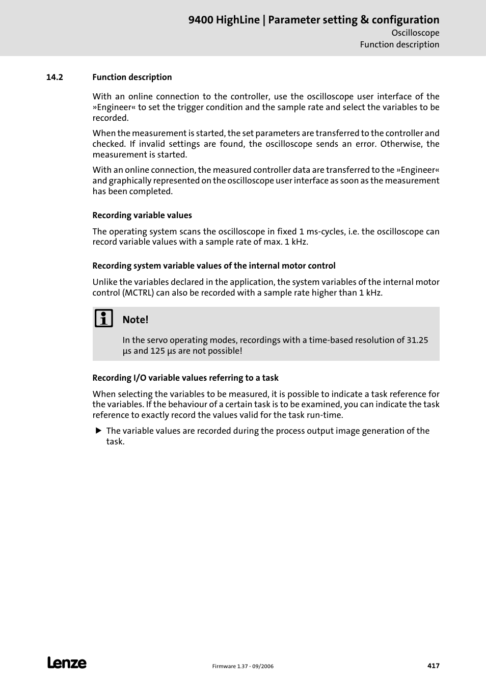 2 function description | Lenze E94AxHE Servo Drives 9400 HighLine (Firmware 01-37) User Manual | Page 417 / 679