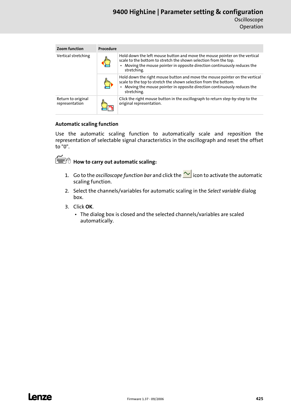 9400 highline | parameter setting & configuration | Lenze E94AxHE Servo Drives 9400 HighLine (Firmware 01-37) User Manual | Page 425 / 679