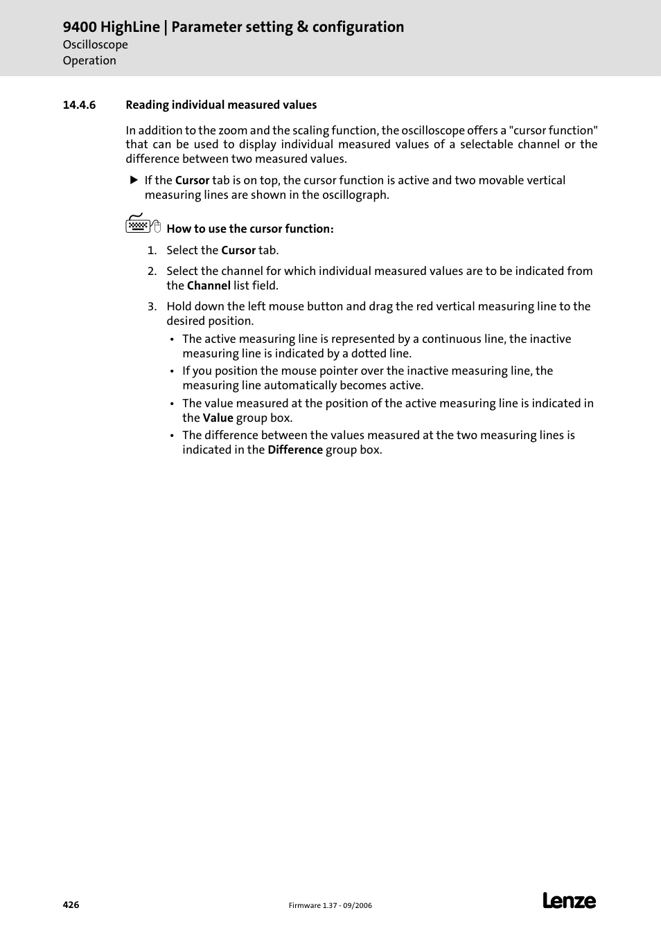 6 reading individual measured values, Reading individual measured values, C 426) | Lenze E94AxHE Servo Drives 9400 HighLine (Firmware 01-37) User Manual | Page 426 / 679