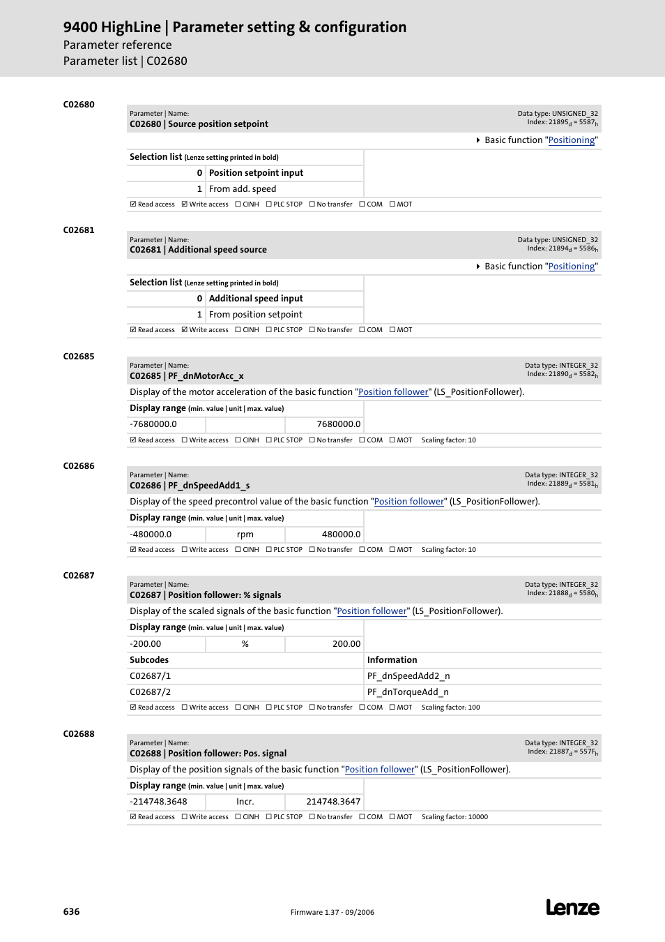 C02680, C02681, C02685 | C02686, C02687, C02688, Corresponding selection in, Then, the, C02688/1, C02687/1 | Lenze E94AxHE Servo Drives 9400 HighLine (Firmware 01-37) User Manual | Page 636 / 679