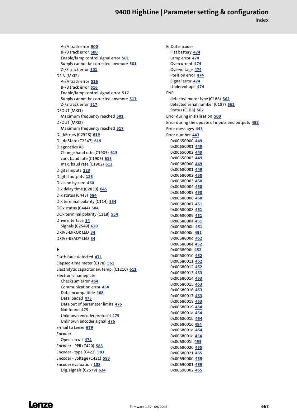 9400 highline | parameter setting & configuration | Lenze E94AxHE Servo Drives 9400 HighLine (Firmware 01-37) User Manual | Page 667 / 679