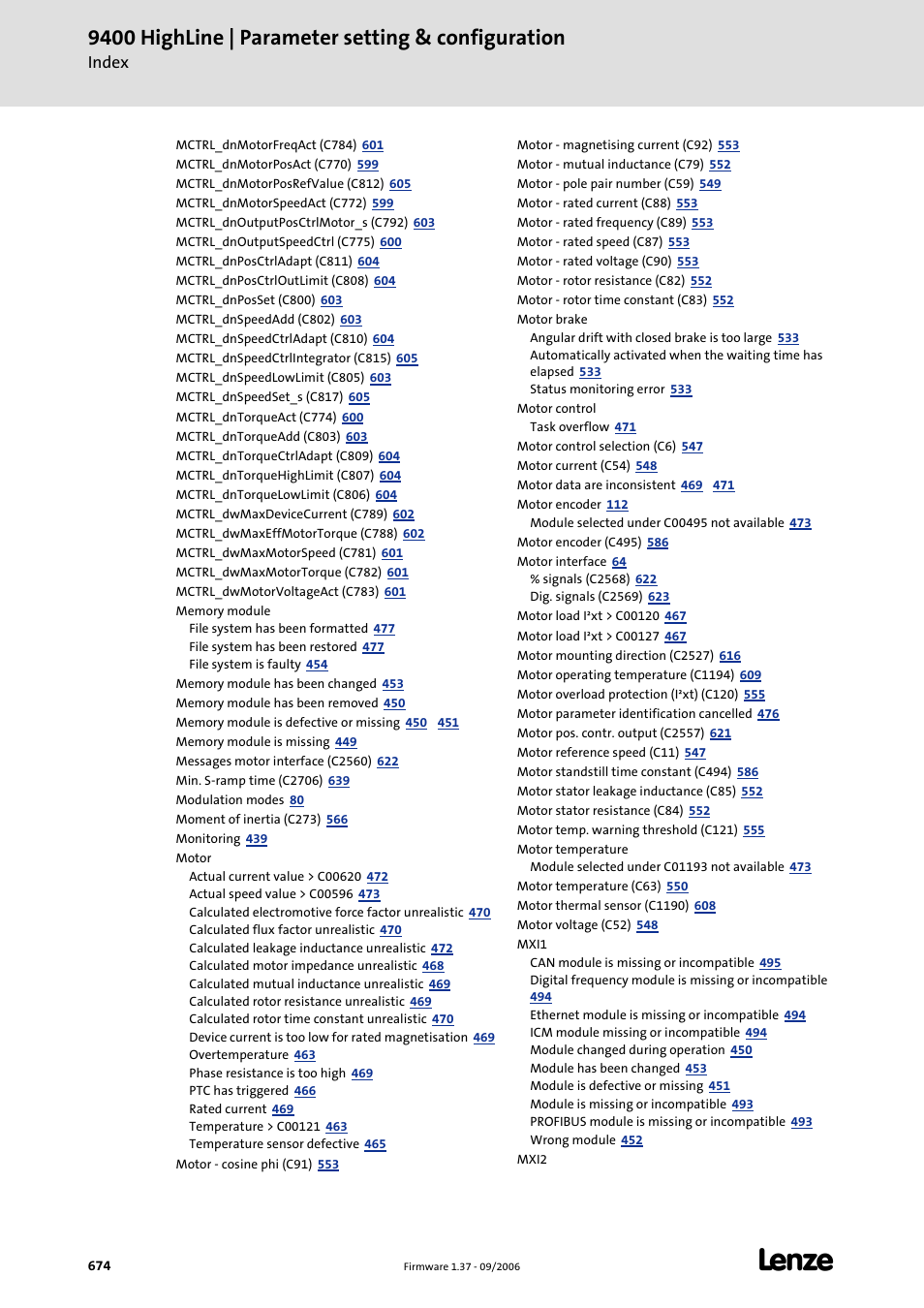 9400 highline | parameter setting & configuration | Lenze E94AxHE Servo Drives 9400 HighLine (Firmware 01-37) User Manual | Page 674 / 679